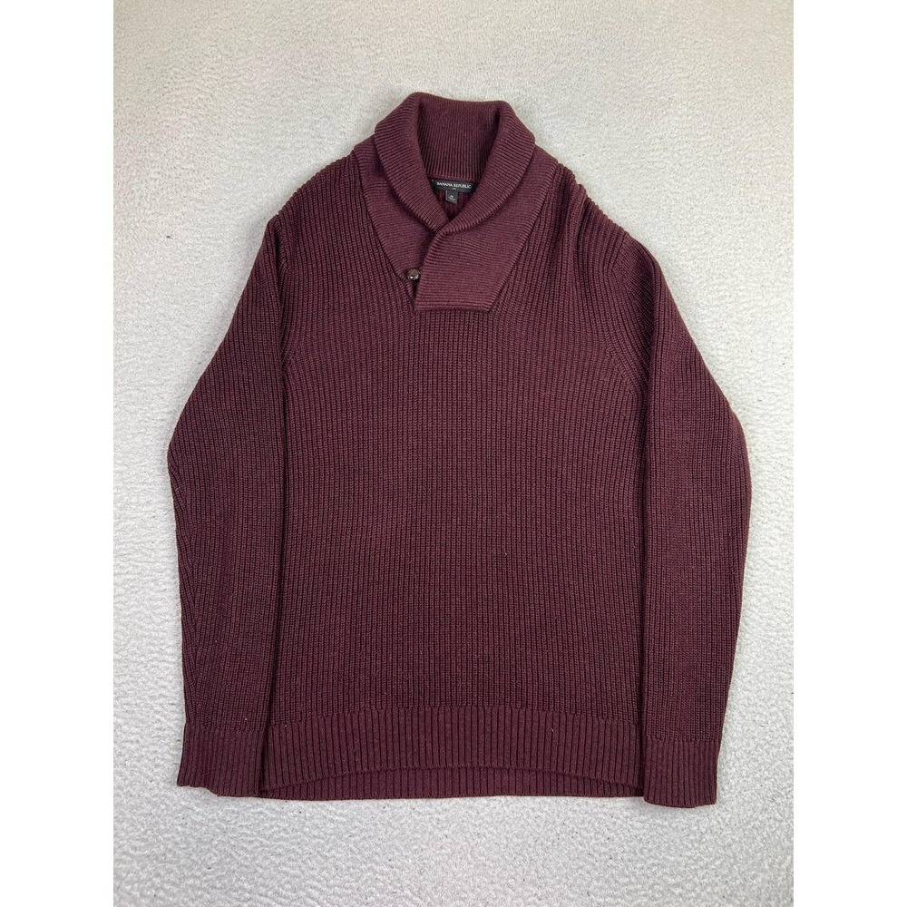 Banana Republic Sweater Mens Medium Burgundy Shawl Collar Knit Ribbed Pullover